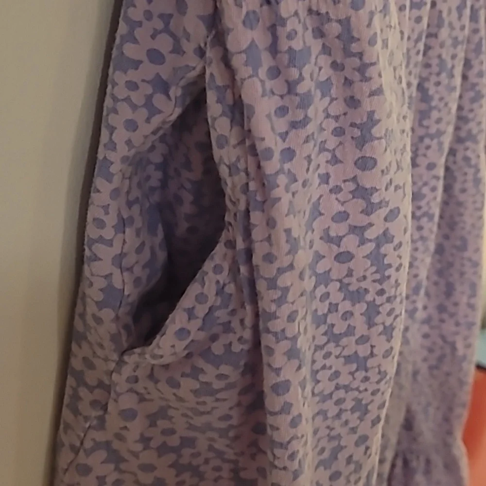 Lands' End Girls Size XL (14-16) Floral Ruffle Dress‎ with Pockets Pink Purple